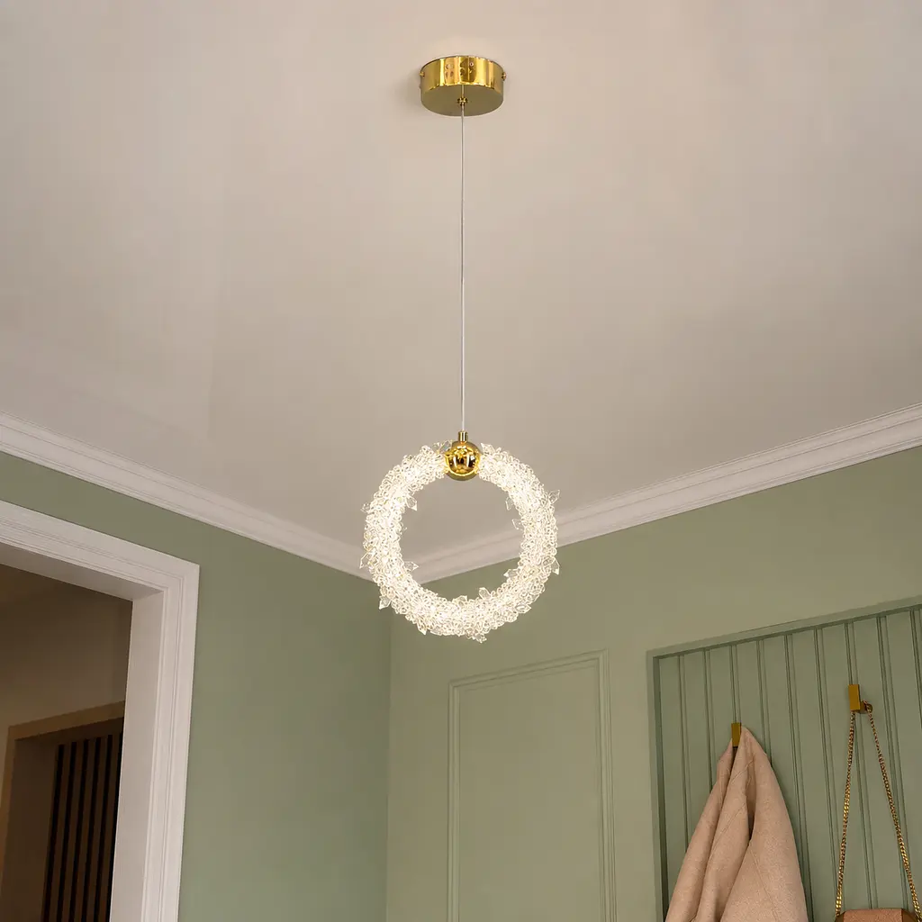 Золотий підвісний LED світильник у формі вертикального кільця Artlight 2053/300GD з прозорим декором 15W - фото 2