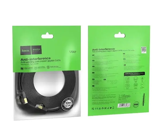 Патч-корд Hoco US07 General pure copper flat network cable (L-10M) Чорний - фото 2