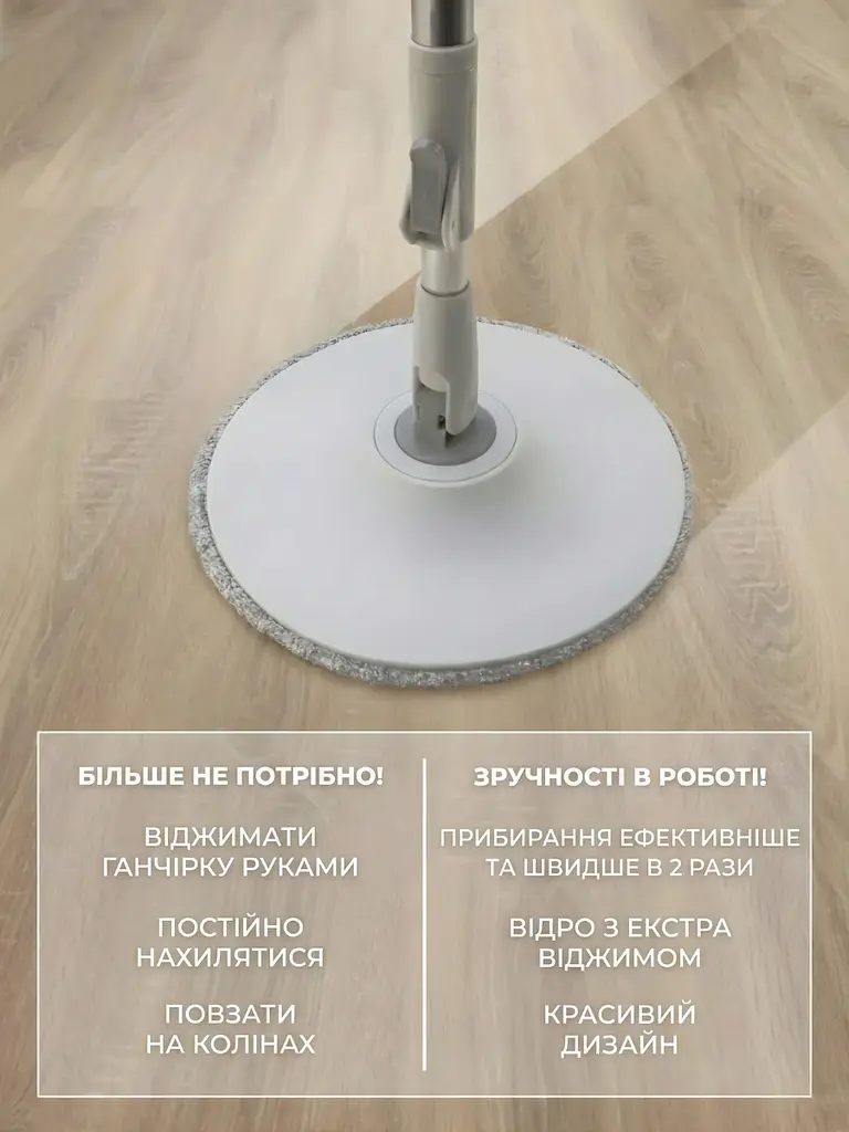 Набір для прибирання Швабра з круглою обертовою насадкою і відром з центрифугою і системою віджиму для підлоги, вікон і стін + 2 - фото 2