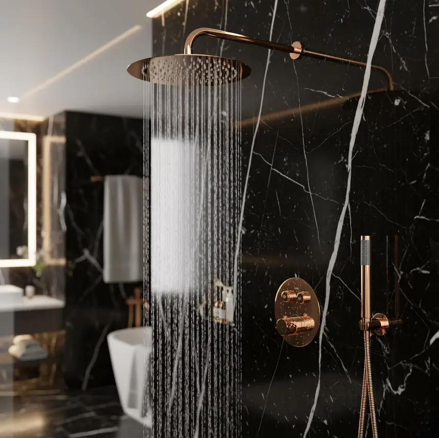 Душова система прихованого монтажу з термостатом Rea Lungo Diamond + Box copper REA-P6968 - фото 3