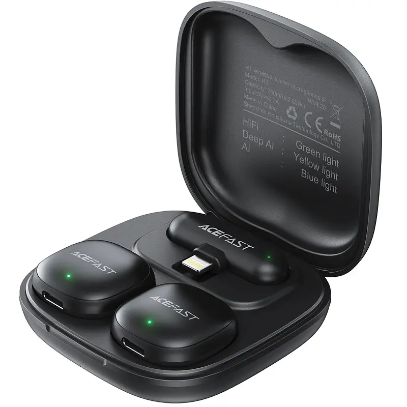 Петличний бездротовий мікрофон R1 Dual-mic Lightning Black Acefast teh0029554 - фото 2