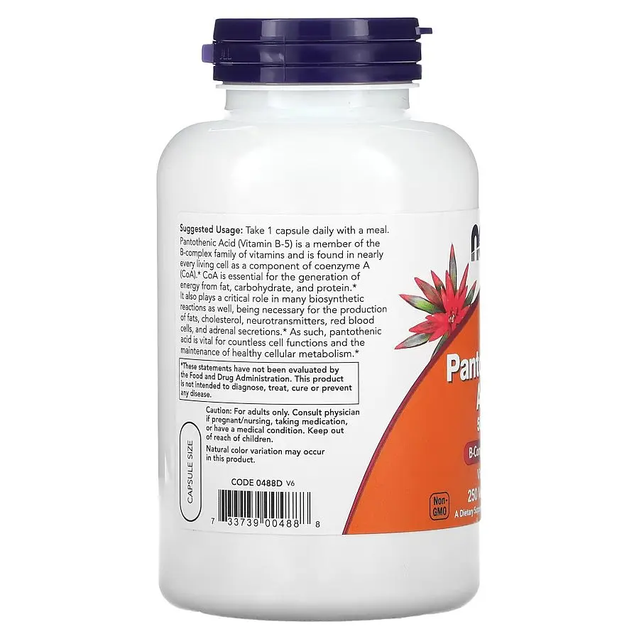 Вітаміни та мінерали NOW Pantothenic Acid 500 mg, 250 вегакапсул - фото 3
