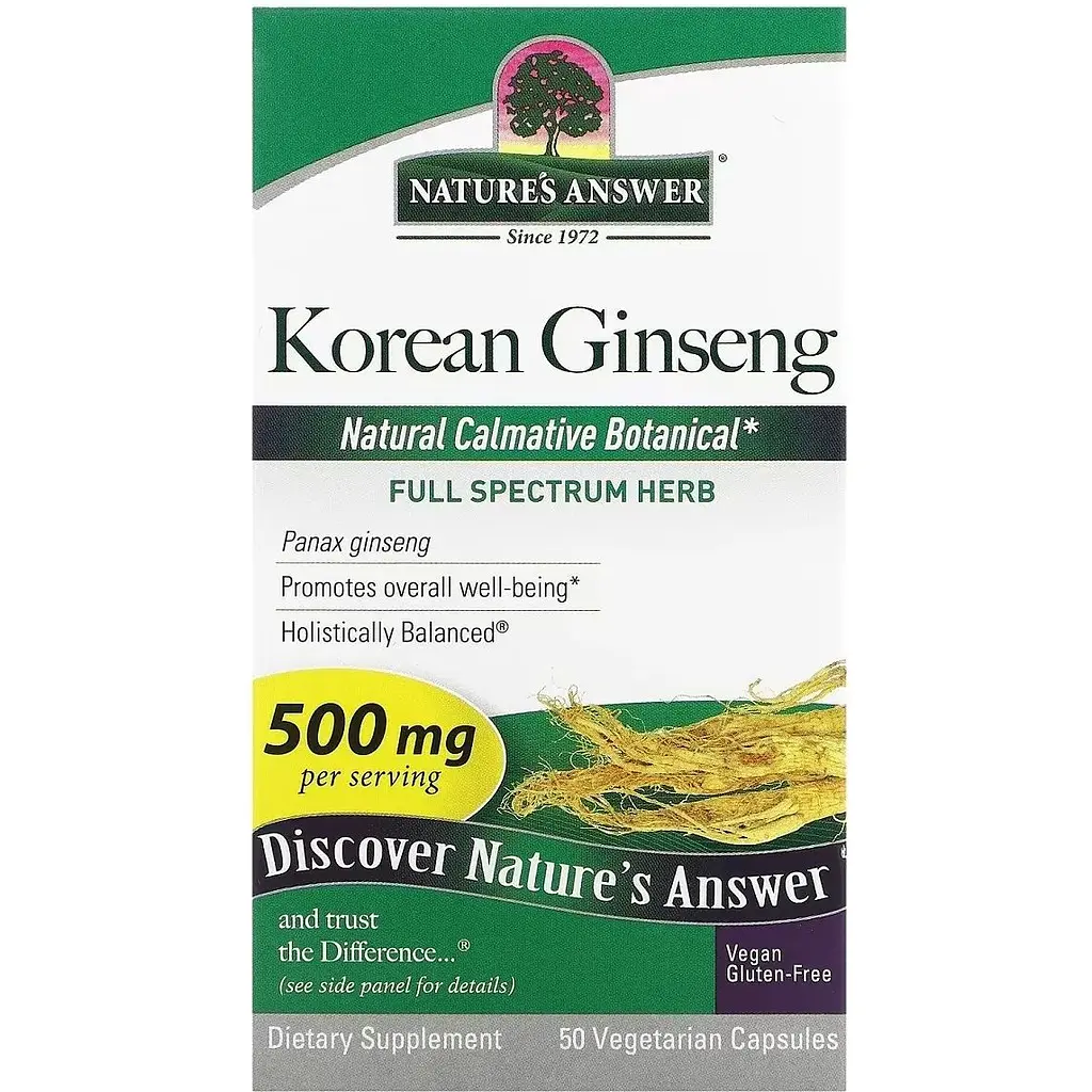 Корейський женьшень Nature's Answer Korean Ginseng 500 мг 50 вегетаріанських капсул - фото 2