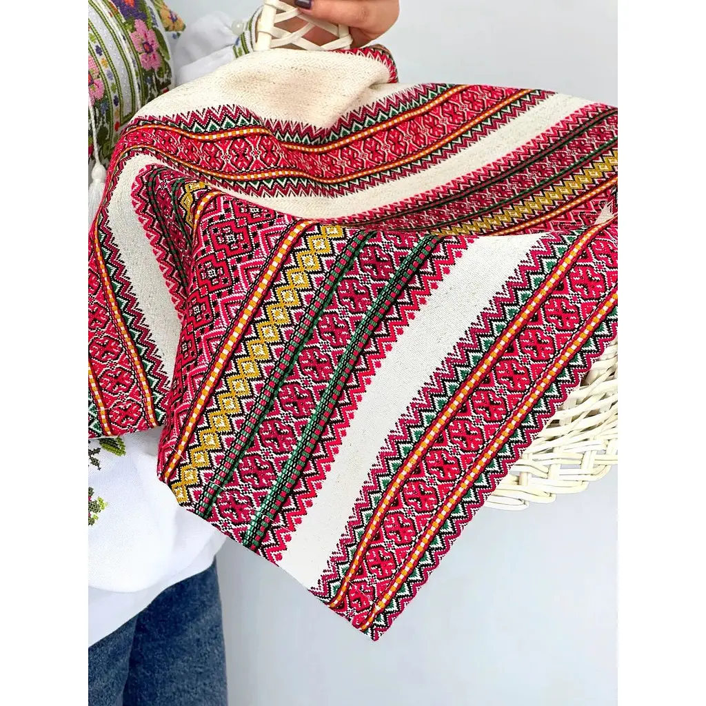 Комплект Пасхальная корзина Галичина белая с льняным полотенцем 70х45 см Грация Красное и свеча - фото 5