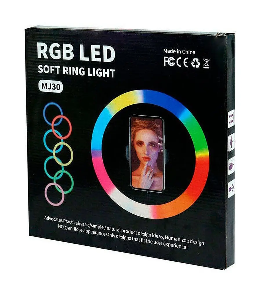 Кільцева світлодіодна LED лампа RIAS MJ30 RGB з тримачем, USB, управління на проводі 30 см - фото 3