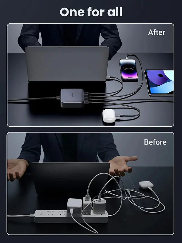 Зарядний пристрій 4xUSB 100W (3хUSB-C+USB-A) Gan Nexode чорний CD328 Ugreen Desktop Fast Charger - фото 7