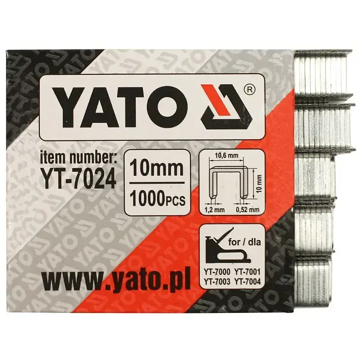Скоби для степлера Yato 10х10.6х1.2 мм 1000 шт. (YT-7024) - фото 2