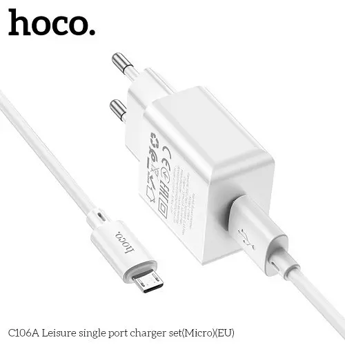 Сітчастий зарядний пристрій HOCO C106A Leisure 1USB/2,1A/Micro cable білий - фото 5