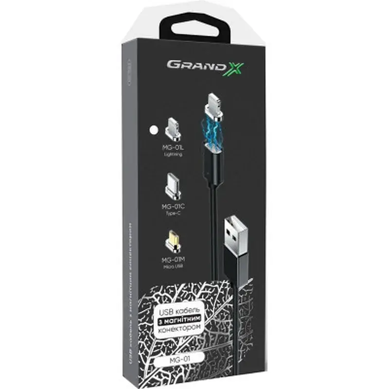 Дата кабель USB 2.0 AM to Lightning 1.0m Magnet Grand-X (MG-01L) - фото 6