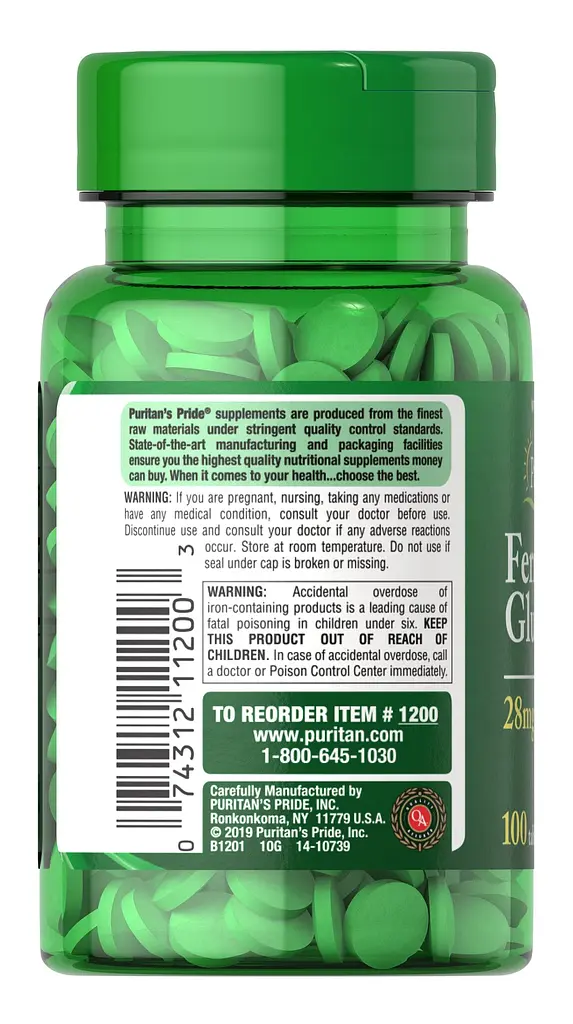 Железо Puritan's Pride Ferrous Gluconate (28 mg Iron) 100 таблеток - фото 3