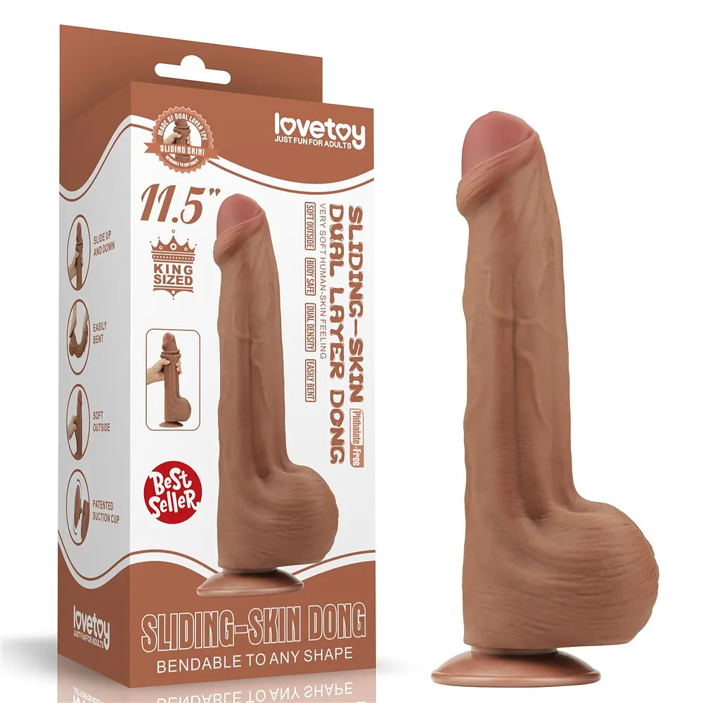 Фалоімітатор LoveToy Sliding-Skin Dual Layer Dong 29 см коричневий - фото 22