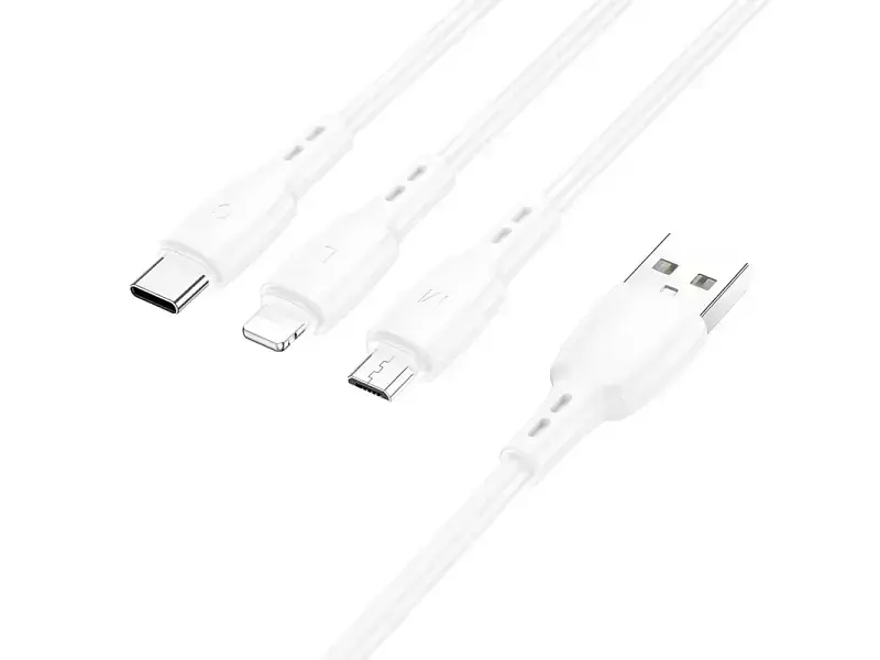 Кабель Borofone BX71 3-in-1 USB Type-A to Lightning/Micro USB/USB Type-C White (6974443384550) - фото 2