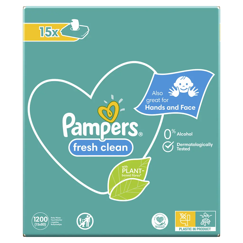 Набор детские влажные салфетки Pampers Fresh Clean 1200 шт. (15 упаковок по 80 шт.) - фото 6