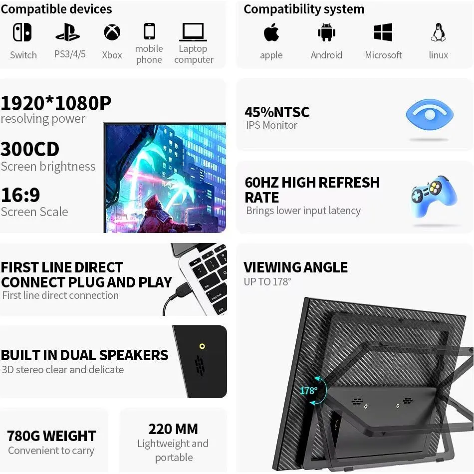 Портативний монітор Firebat FB16 Black [111058] - фото 5