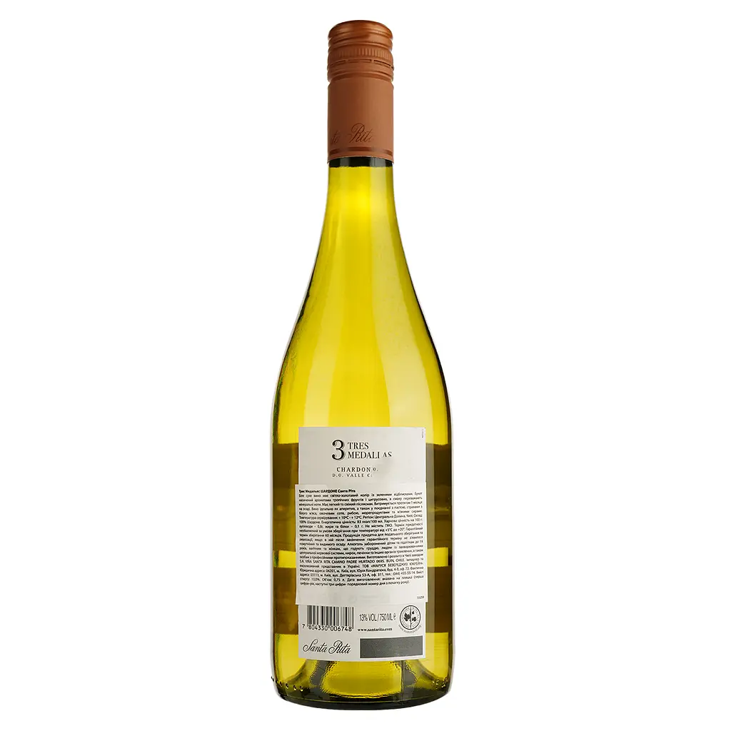 Вино Santa Rita Tres Medallas Chardonnay, біле, сухе, 13,5%, 0,75 л - фото 2