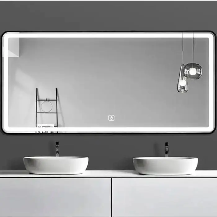 Дзеркало Dusel Led DE-M0065D Black 80x65 см сенсорне включення + підігрів годинник/темп, Чорний - фото 2