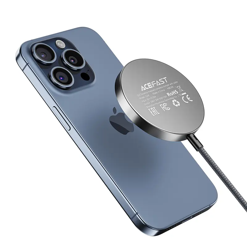 Бездротовий зарядний пристрій ACEFAST E24 QI2 desktop magnetic wireless charger with cable, Metal Gray (6974316284758) - фото 5