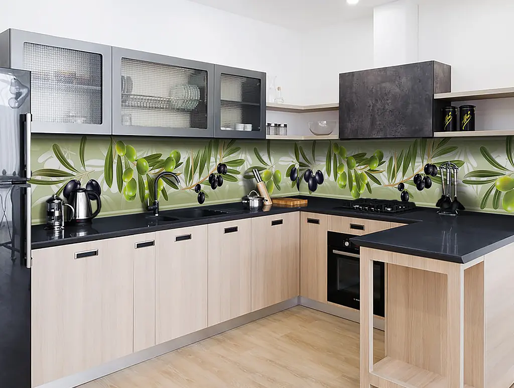 Кухонний фартух 3d Оливки Маслини ПВХ 60х250 см самоклеючий миючий Ягоди Зелений Happy Pocket Z182398 - фото 4
