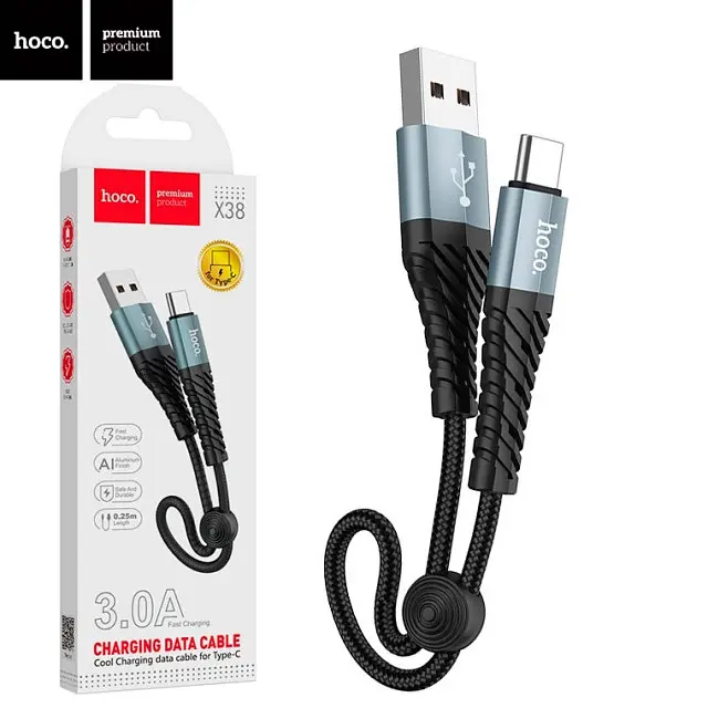Кабель Hoco X38 Pisces Cable USB to Type-C 3A 0,25m Black - фото 2