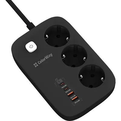 Мережевий фільтр живлення ColorWay (CW-CHE34PDB) 3 роз/4USB GaN3 Pro (CW-CHE34PDB) - фото 3