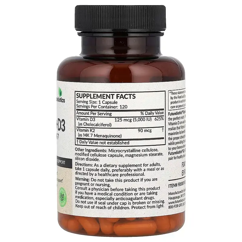 Вітамін D3 + K-2 Vitamin K2 + D3 120 капсул Futurebiotics vit0006378 - фото 2