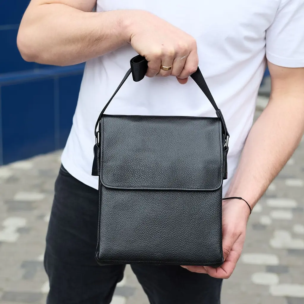 Сумка месенджер 21.5x25x7 шкіряна барсетка для чоловіків Tiding Bag 35775 чорна 215 мм - фото 8