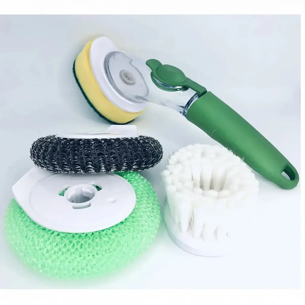 Щітка для миття посуду Rise-UP AUTOMATIC LIQUID CLEANING BRUSH із дозатором та насадками багатофункціональна, Kitchen Master Зелений 85889 - фото 8