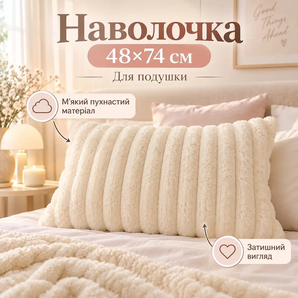 М'яка плюшева хутряна наволочка Solve молочна 48 x 74 см (KT9001001) - фото 4