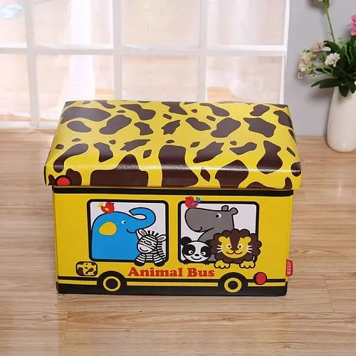 Ящик для іграшок складаний автобус Animal Bus з кришкою водонепроникний UKC 40х25 см Різнокольоровий - фото 3