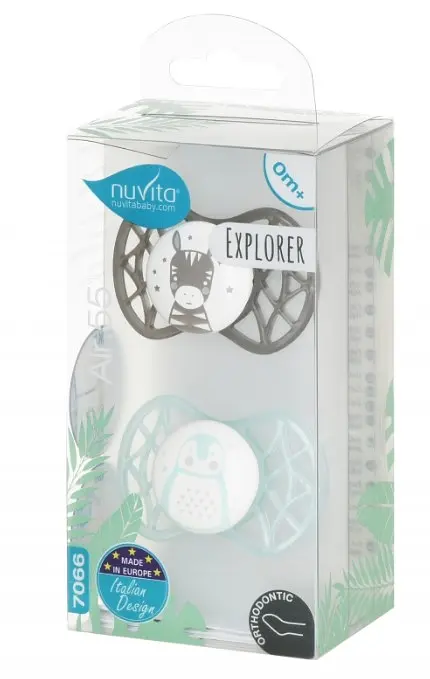 Силіконова ортодонтична пустушка Nuvita Air55 Explorer Зубра та Пінгвін, 0+ міс., 2 шт. (NV7066N) - фото 2