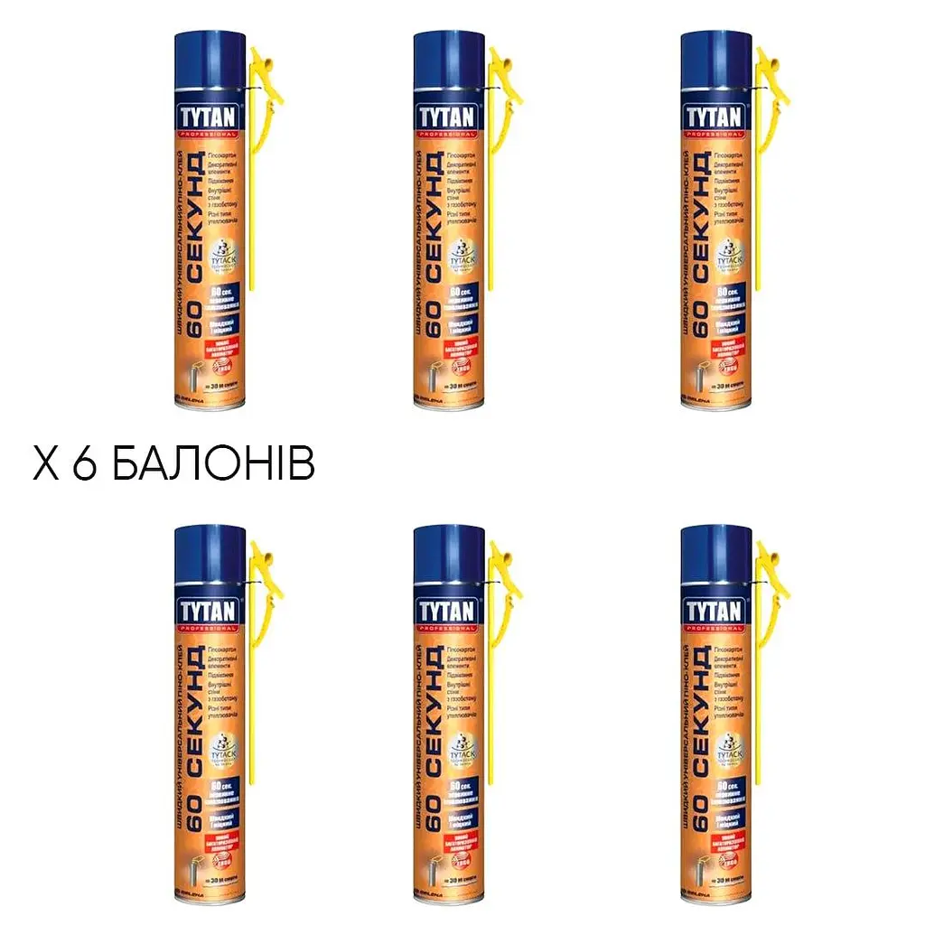Піна-клей монтажна Tytan Professional 60 секунд 4.5 л (6 шт. x 750 мл) - фото 2