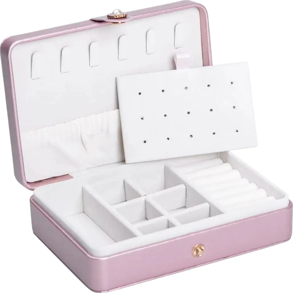Шкатулка-органайзер для украшений Yiwu на кнопке 16x11x4.7 см розовое золото HP-5-30PP - фото 3