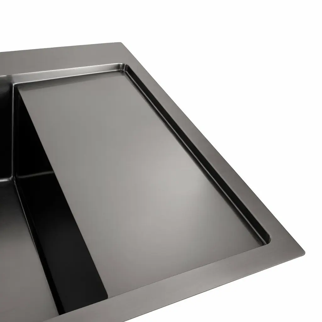 Кухонная мойка черная Platinum PVD Handmade 65x50 L(квадратный сифон 3,0/1), Черный - фото 4