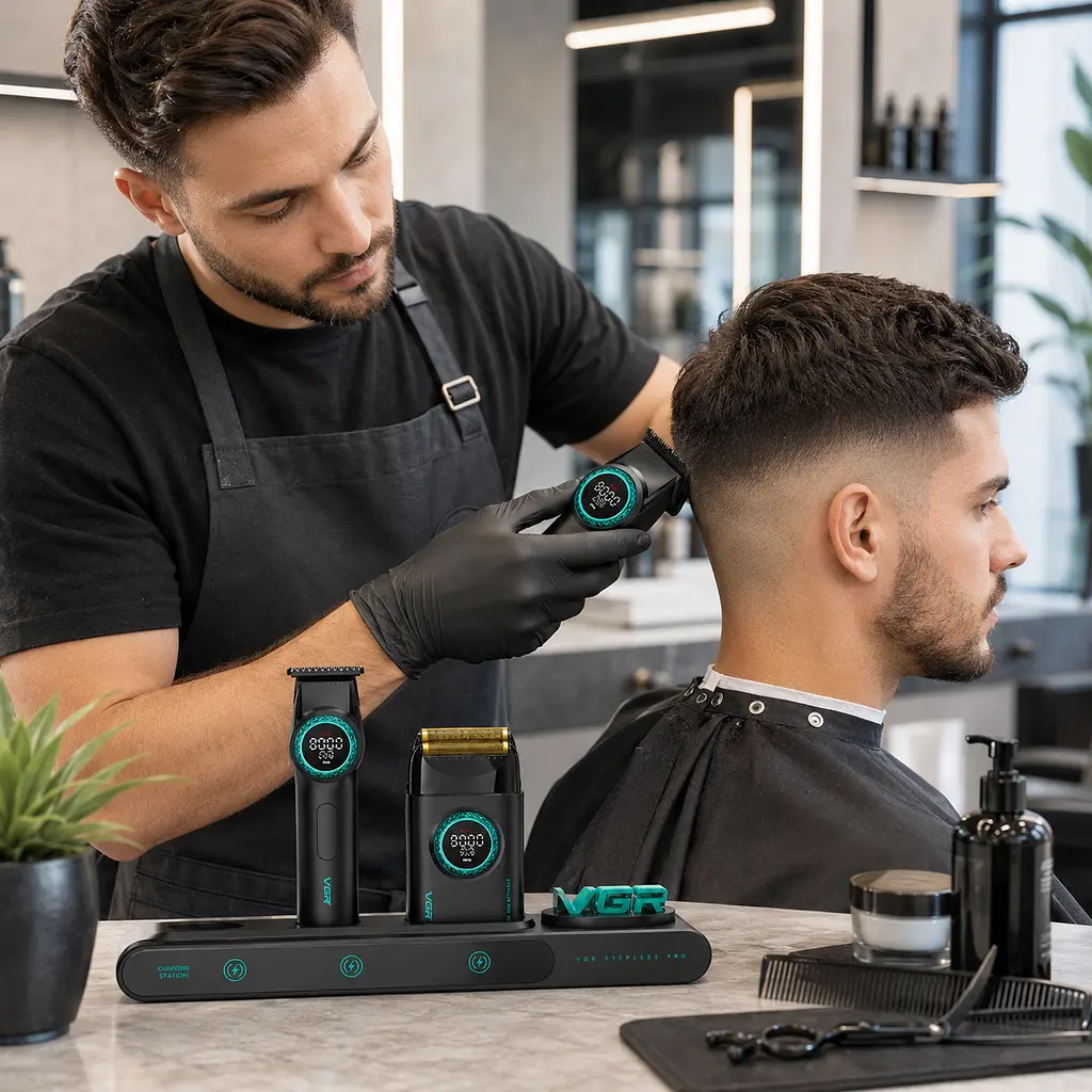 Професійний набір для барберів VGR Stepless Pro 3 in 1 BLACK / Чоловічий комплект для стрижки VGR - фото 2