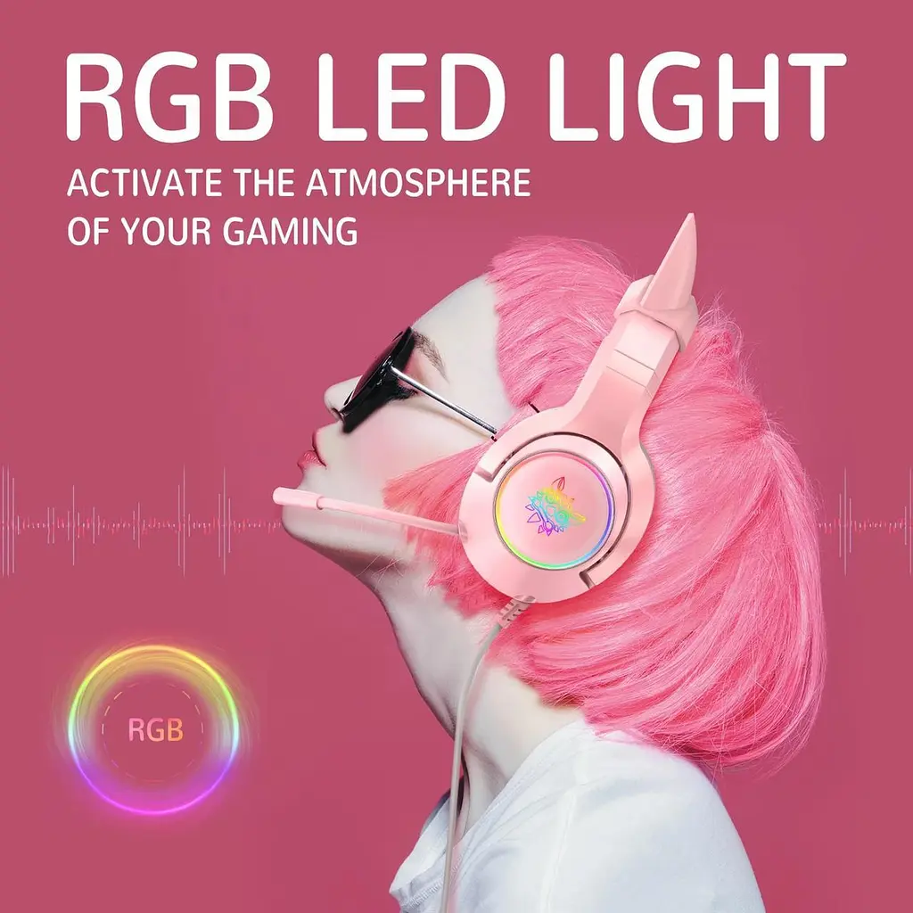 Игровые наушники с кошачьими ушками Onikuma K9 3.5. c микрофоном |Проводные наушники для стриминга. Розовые - фото 5