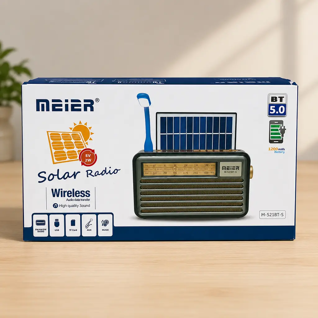 Портативний FM радіоприймач МЕІЕR М-521BT-S FM радіо програвач з флешкою USB на акумуляторі з сонячною батареєю - фото 4