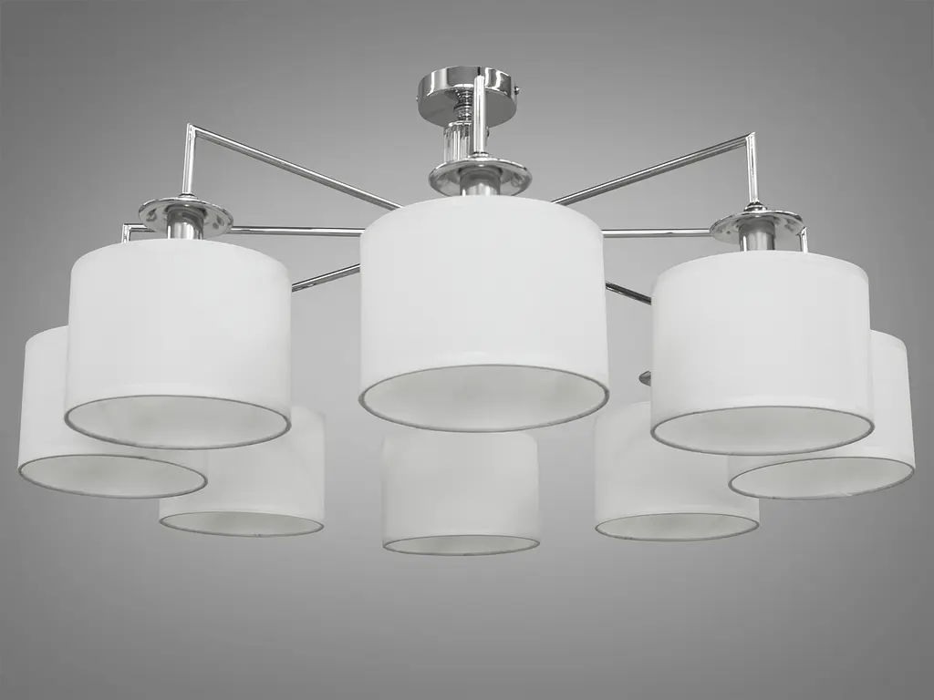 Изысканная, современная люстра с тканевыми абажурами на 8 рожков, цвет-хром - фото 2