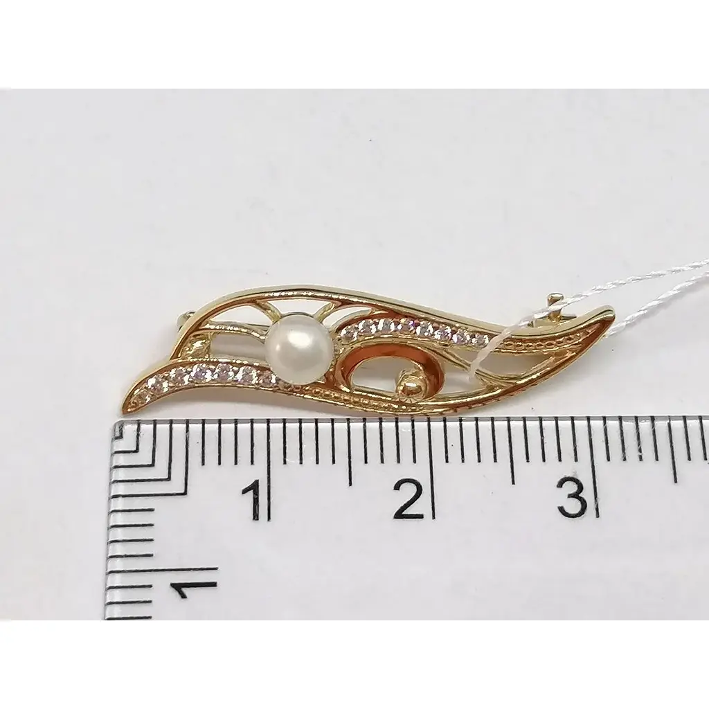 Золота брошка Імперія золота з перлами і фіанітами. БШ250И - фото 4