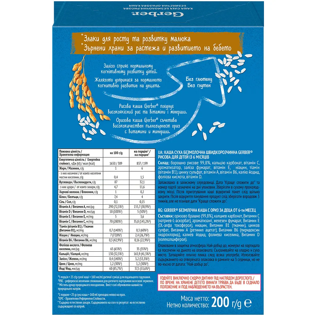 Каша Gerber Grain & Grow суха безмолочна швидкорозчинна рисова для дітей із 6 місяців 200 г (944868) - фото 6
