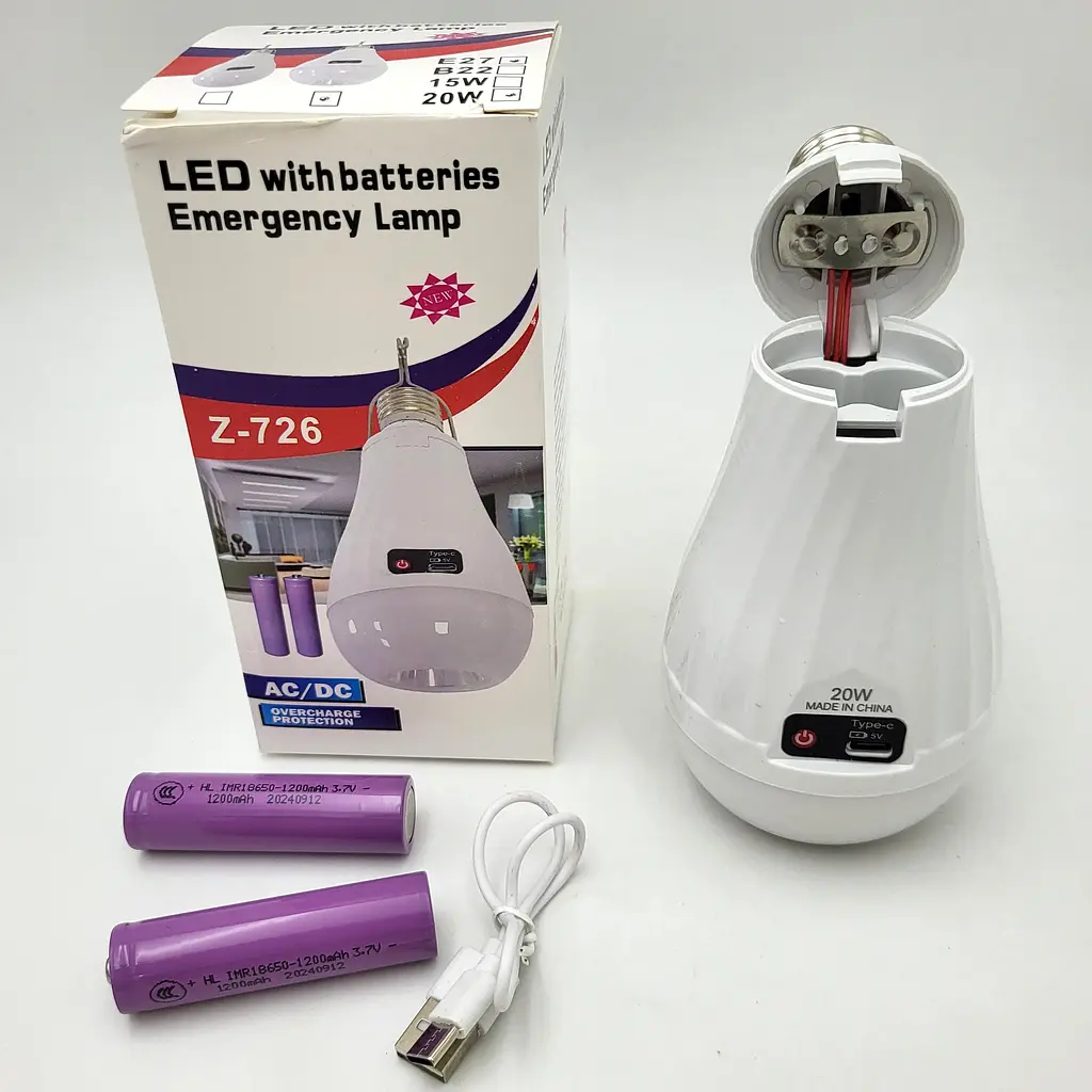 Світлодіодна LED-лампа 20 W акумуляторна з ліхтарем (знімні 2 × 18650) - фото 3