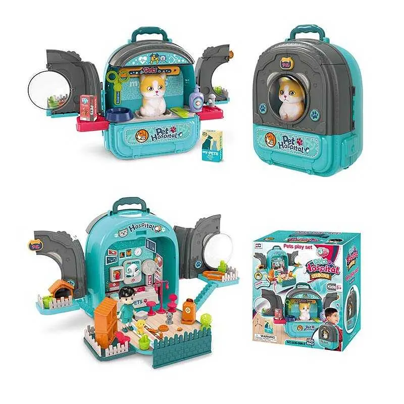 Рюкзак з улюбленцем, медичне приладдя, будиночок, фігурка котика, фігурка дівчинки 008-998-2 - фото 1