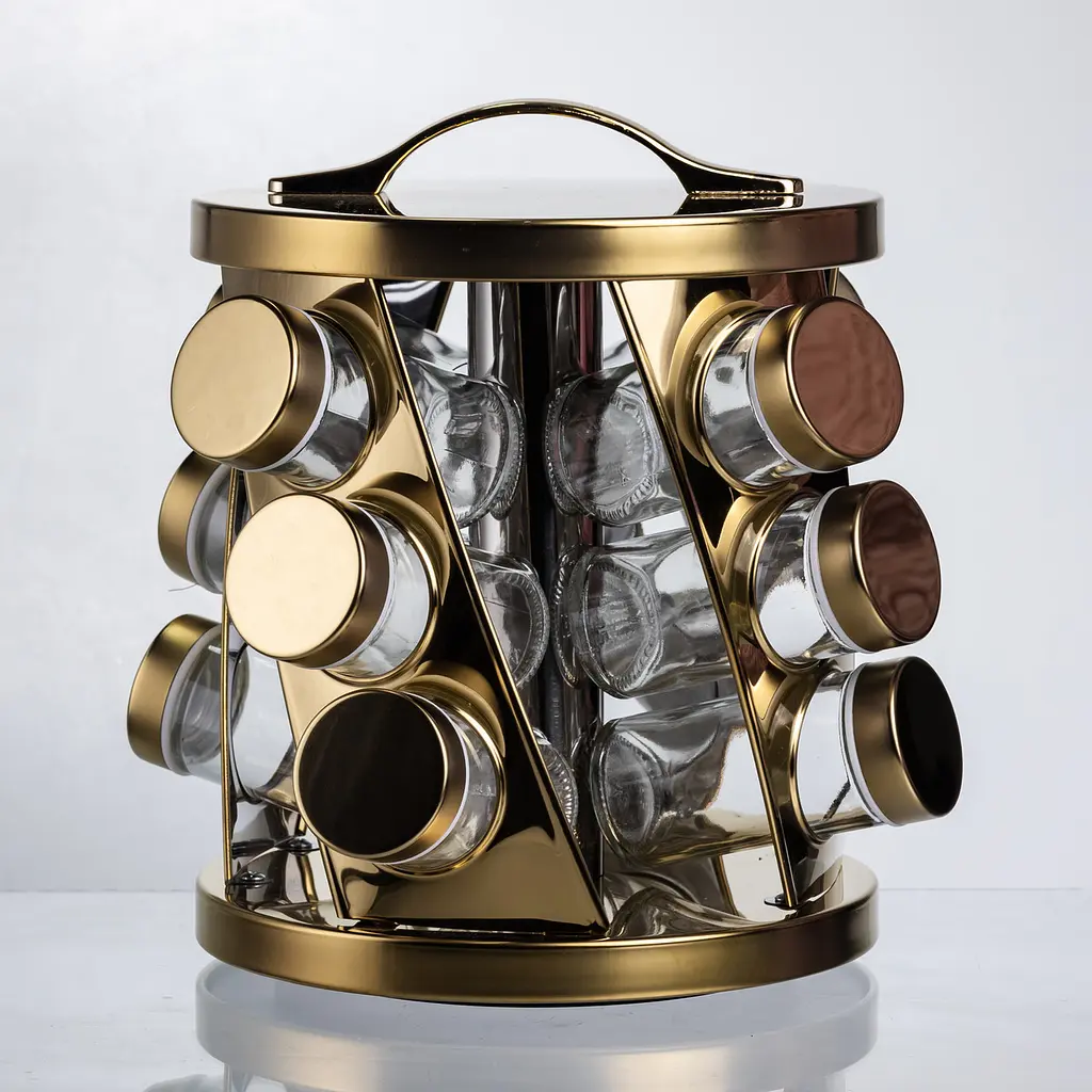 Карусель для специй 12 баночек по 100 мл Золото Yiwu HP-1369 - фото 7