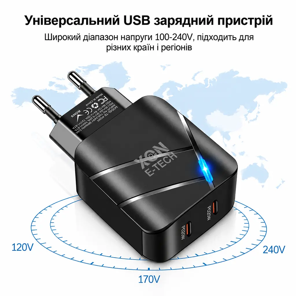 Зарядний пристрій XON PowerCharge 40W (PD20) USB Type-C (PCWC040020A0С2B 6099) Чорний - фото 4