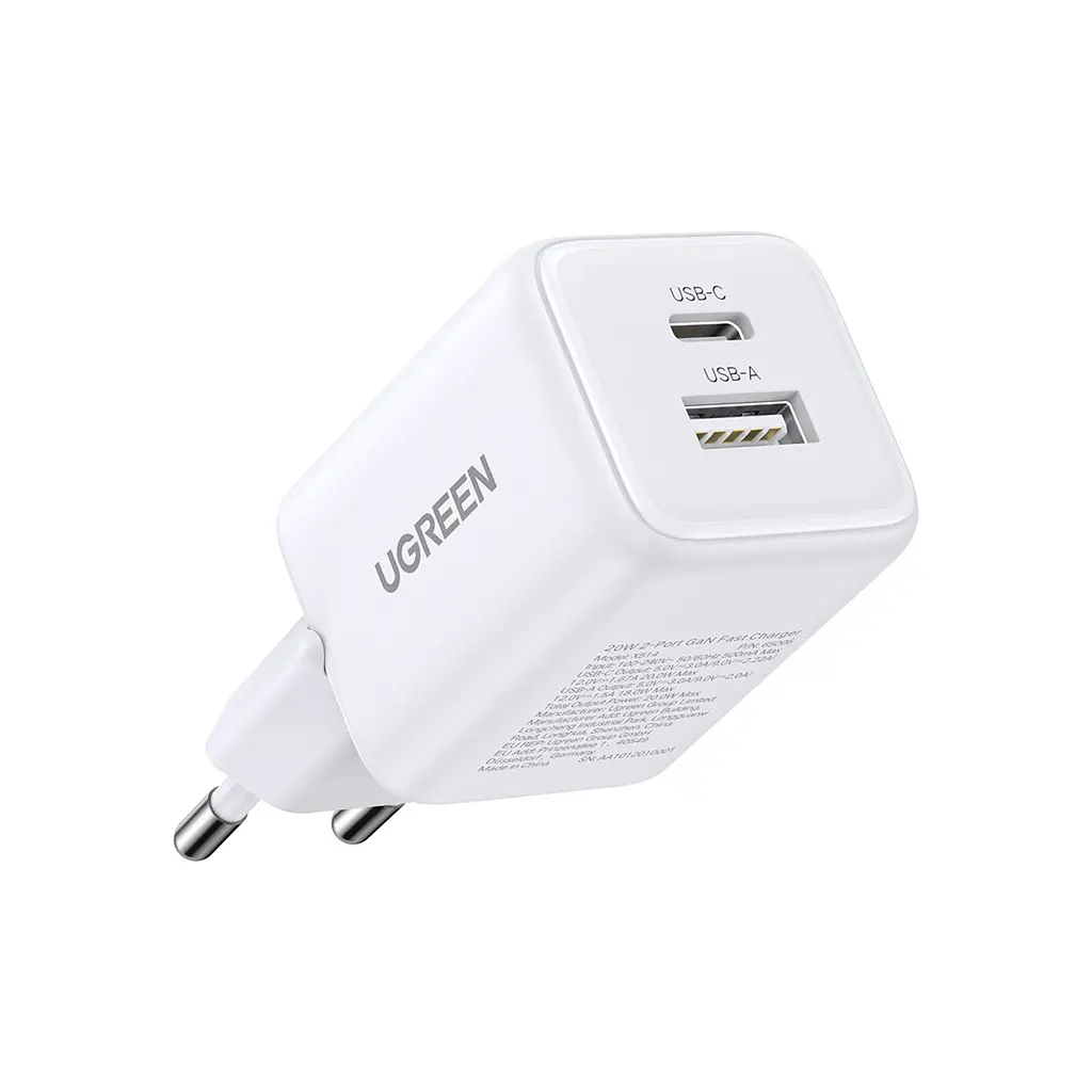 Зарядний пристрій Ugreen X514 1xUSB-C PD20W + 1xUSB GaN white (65006) - фото 3