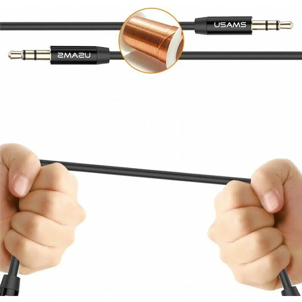 Кабель Usams YP-01 3.5 mm to 3.5 mm 1m Black [53007] - фото 4