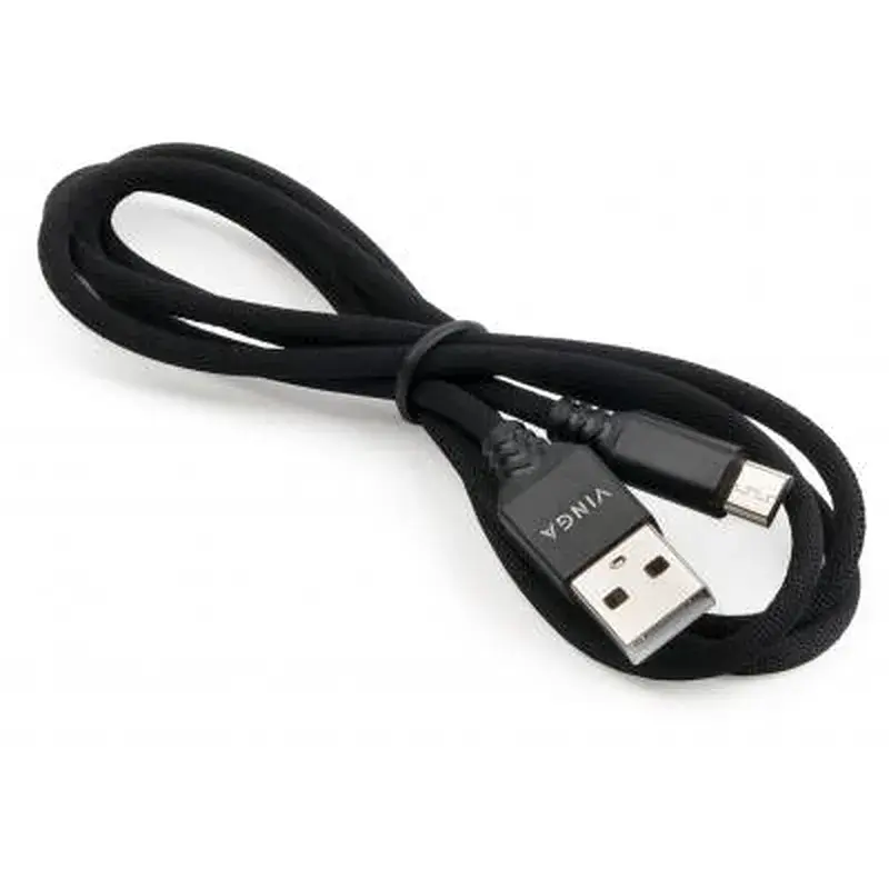 Дата кабель USB 2.0 AM to Micro 5P nylon 1m black Vinga (VCPDCMBN21BK) - фото 3