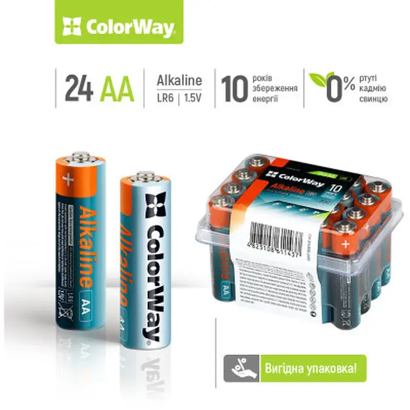Батарейка ColorWay AA LR6 Alkaline Power (лужні) * 24 plastic box (CW-BALR06-24PB) - фото 2
