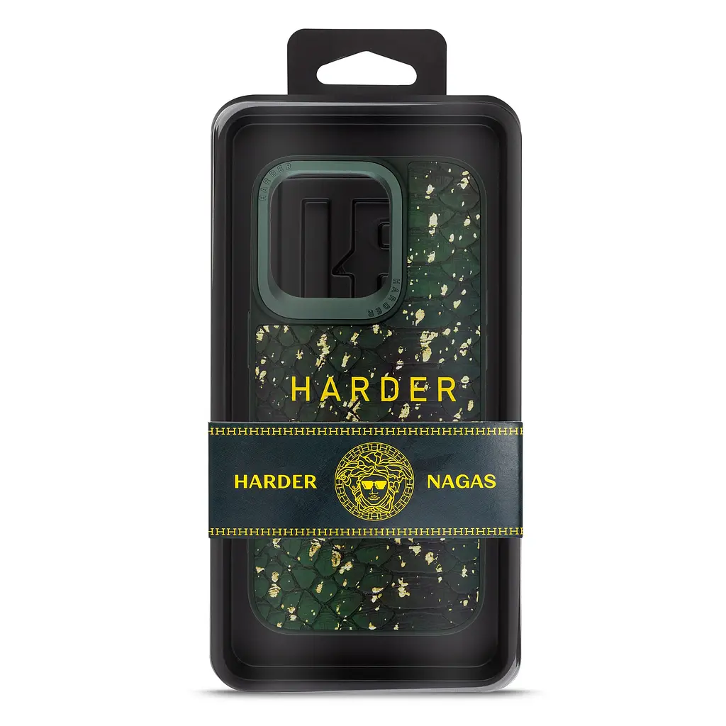 Кожаный чехол для Apple iPhone 14 Pro, Harder Nagas, зеленый, термополіуретан ТПУ + экокожа с имитацией шкуры Наги, панель, защита корпуса, противоударный, микрофибра, рамка вокру камеры, защита всего корпуса, (ARM76753) - фото 3