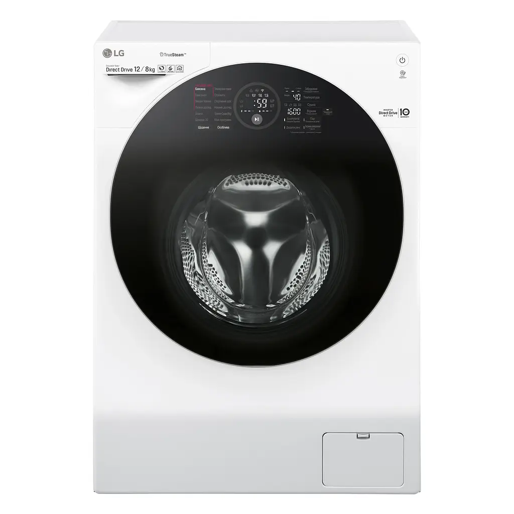 Стирально-сушильная машина LG FH6G1BCH2N, 12кг (8кг), 1600, A, Пар, глубина 64см, Дисплей, Инвертор, Белый (FH6G1BCH2N) - фото 2
