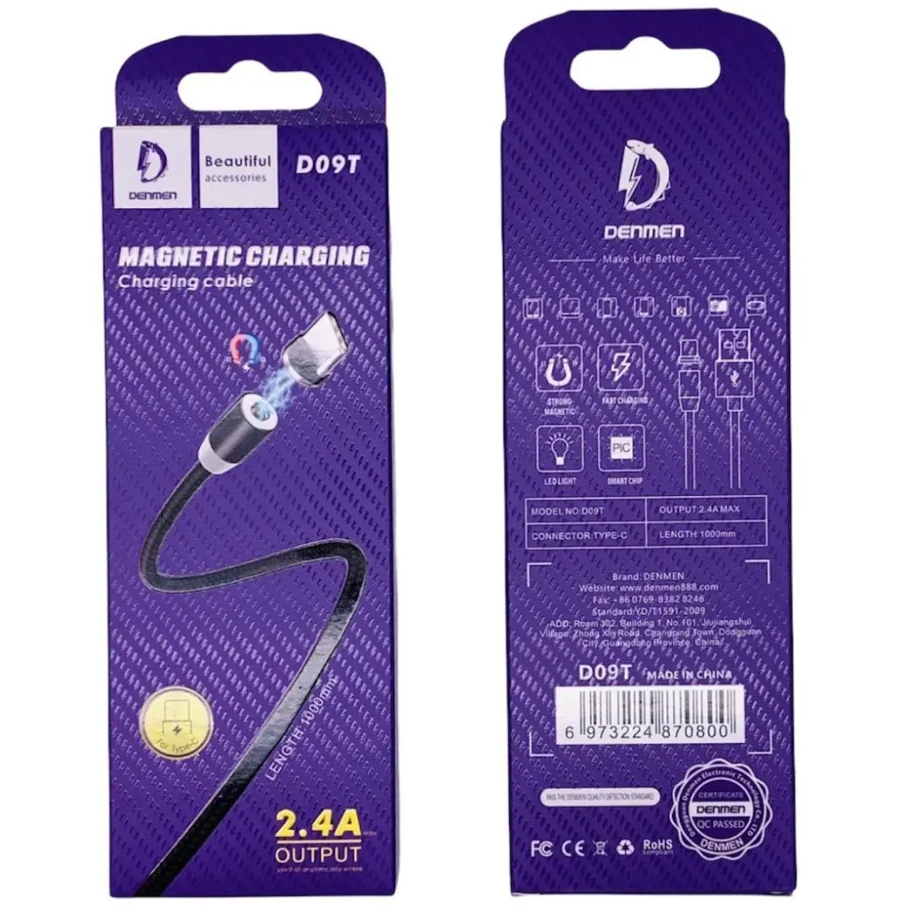 Дата кабель USB 2.0 AM to USB-C magnetic black Denmen (DN-D09T-BK) - фото 3